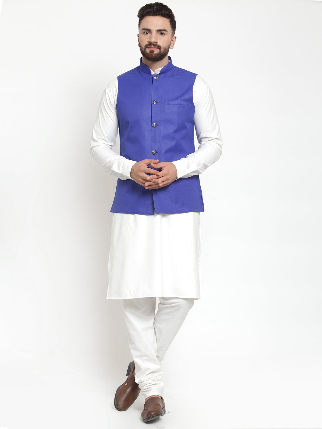 Jompers Men's Solid Kurta Pajama with Solid Waistcoat (Royal)