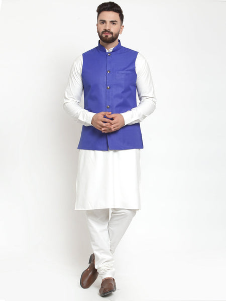 Jompers Men's Solid Kurta Pajama with Solid Waistcoat (Royal)
