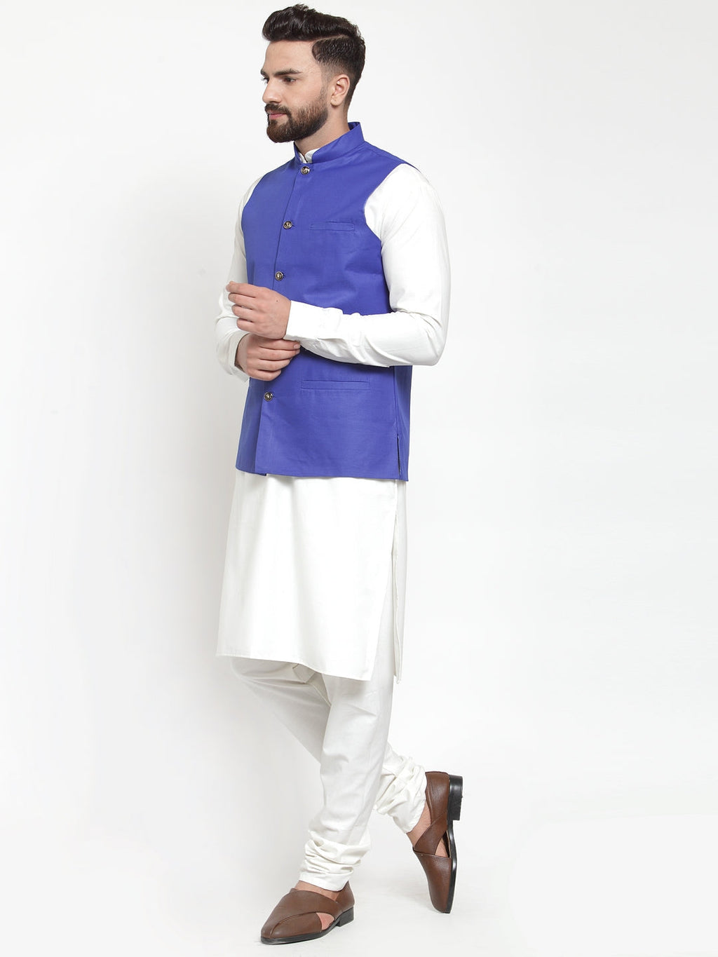 Jompers Men's Solid Kurta Pajama with Solid Waistcoat (Royal)