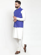 Jompers Men's Solid Kurta Pajama with Solid Waistcoat (Royal)