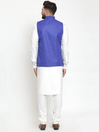 Jompers Men's Solid Kurta Pajama with Solid Waistcoat (Royal)