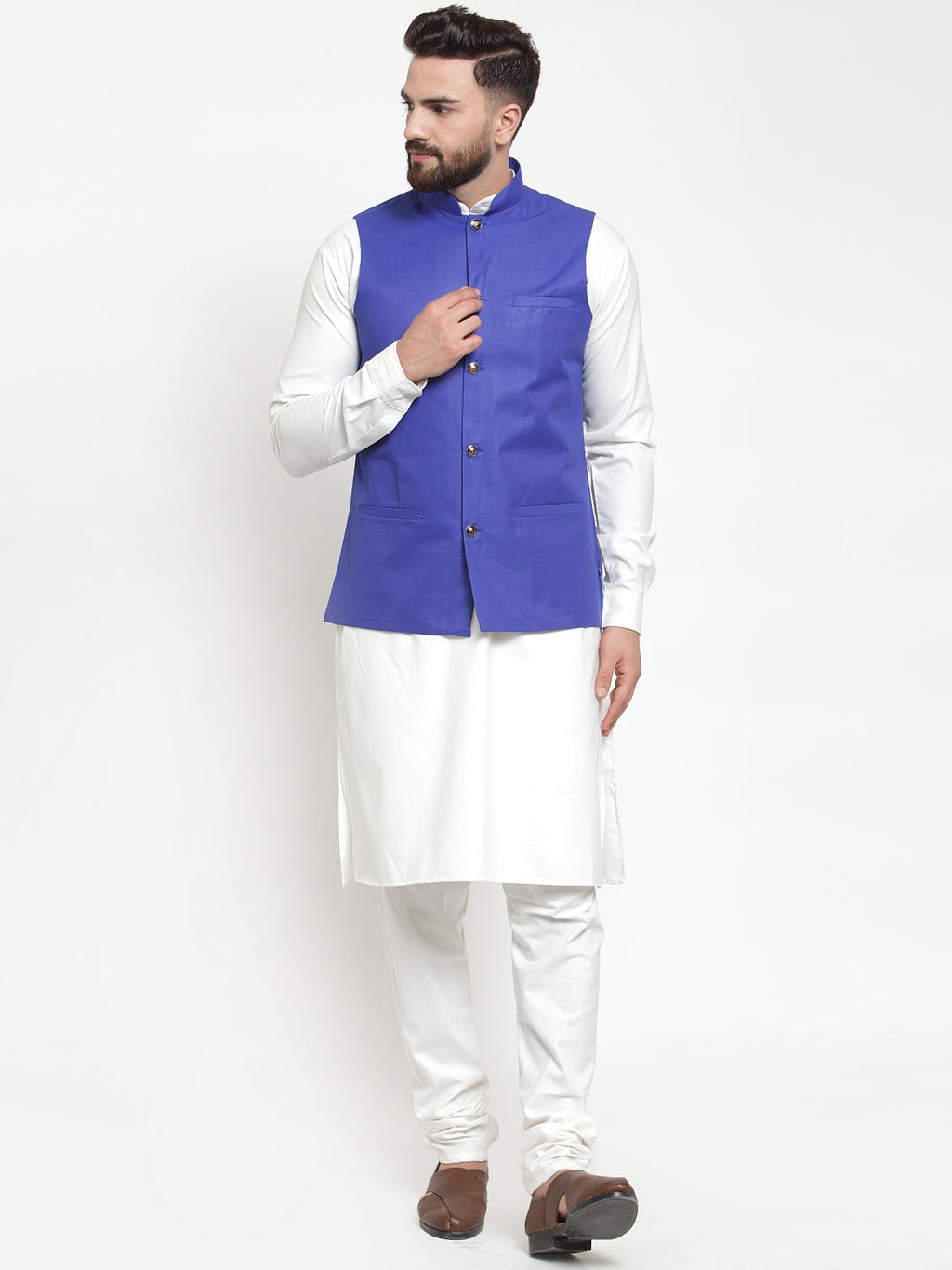 Jompers Men's Solid Kurta Pajama with Solid Waistcoat (Royal)