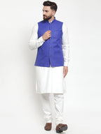 Jompers Men's Solid Kurta Pajama with Solid Waistcoat (Royal)