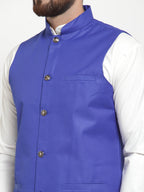 Jompers Men's Solid Kurta Pajama with Solid Waistcoat (Royal)