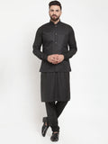 Jompers Men's Solid Kurta Pajama with Solid Waistcoat (Black)