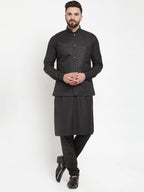 Jompers Men's Solid Kurta Pajama with Solid Waistcoat (Black)