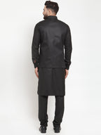 Jompers Men's Solid Kurta Pajama with Solid Waistcoat (Black)
