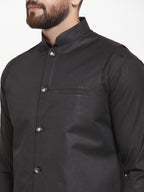 Jompers Men's Solid Kurta Pajama with Solid Waistcoat (Black)