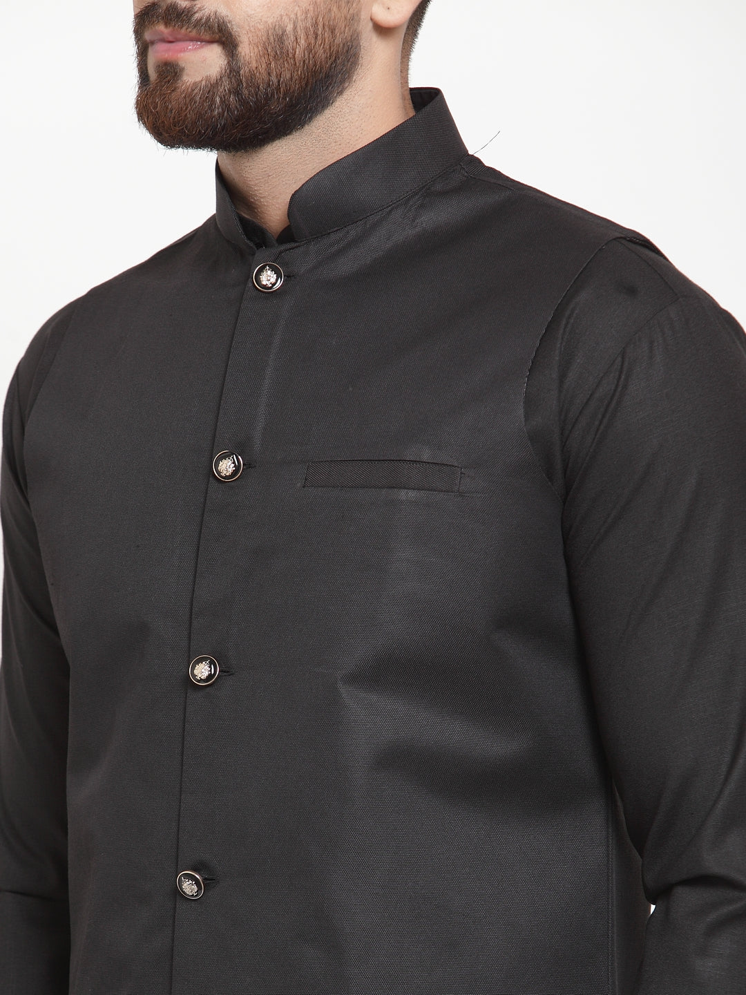 Jompers Men's Solid Kurta Pajama with Solid Waistcoat (Black)