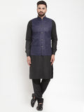 Jompers Men's Solid Kurta Pajama with Solid Waistcoat (Navy)