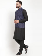 Jompers Men's Solid Kurta Pajama with Solid Waistcoat (Navy)