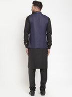 Jompers Men's Solid Kurta Pajama with Solid Waistcoat (Navy)