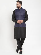 Jompers Men's Solid Kurta Pajama with Solid Waistcoat (Navy)
