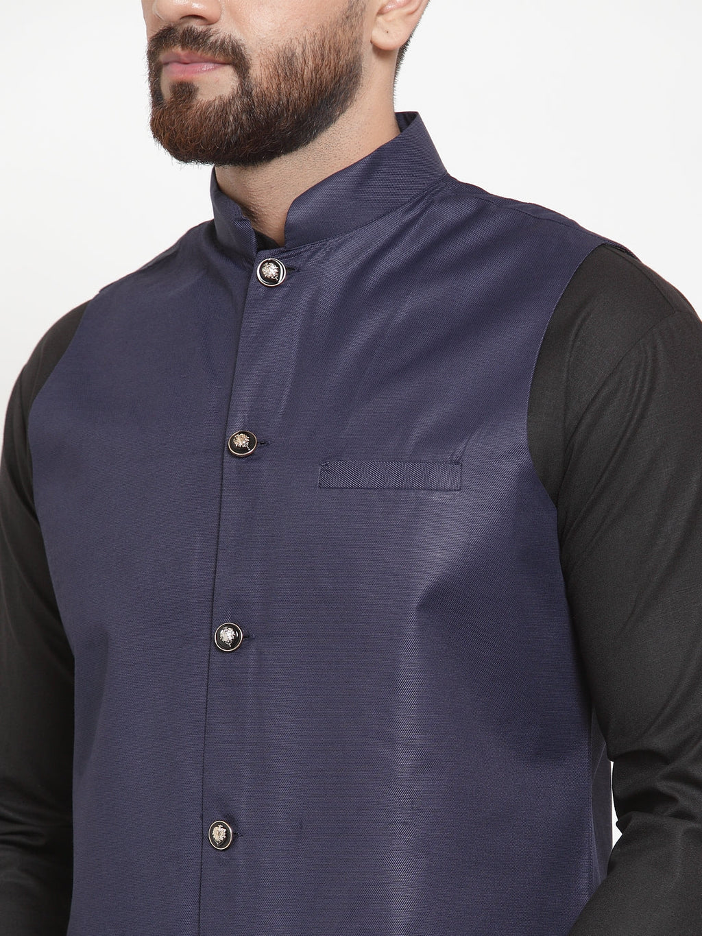Jompers Men's Solid Kurta Pajama with Solid Waistcoat (Navy)