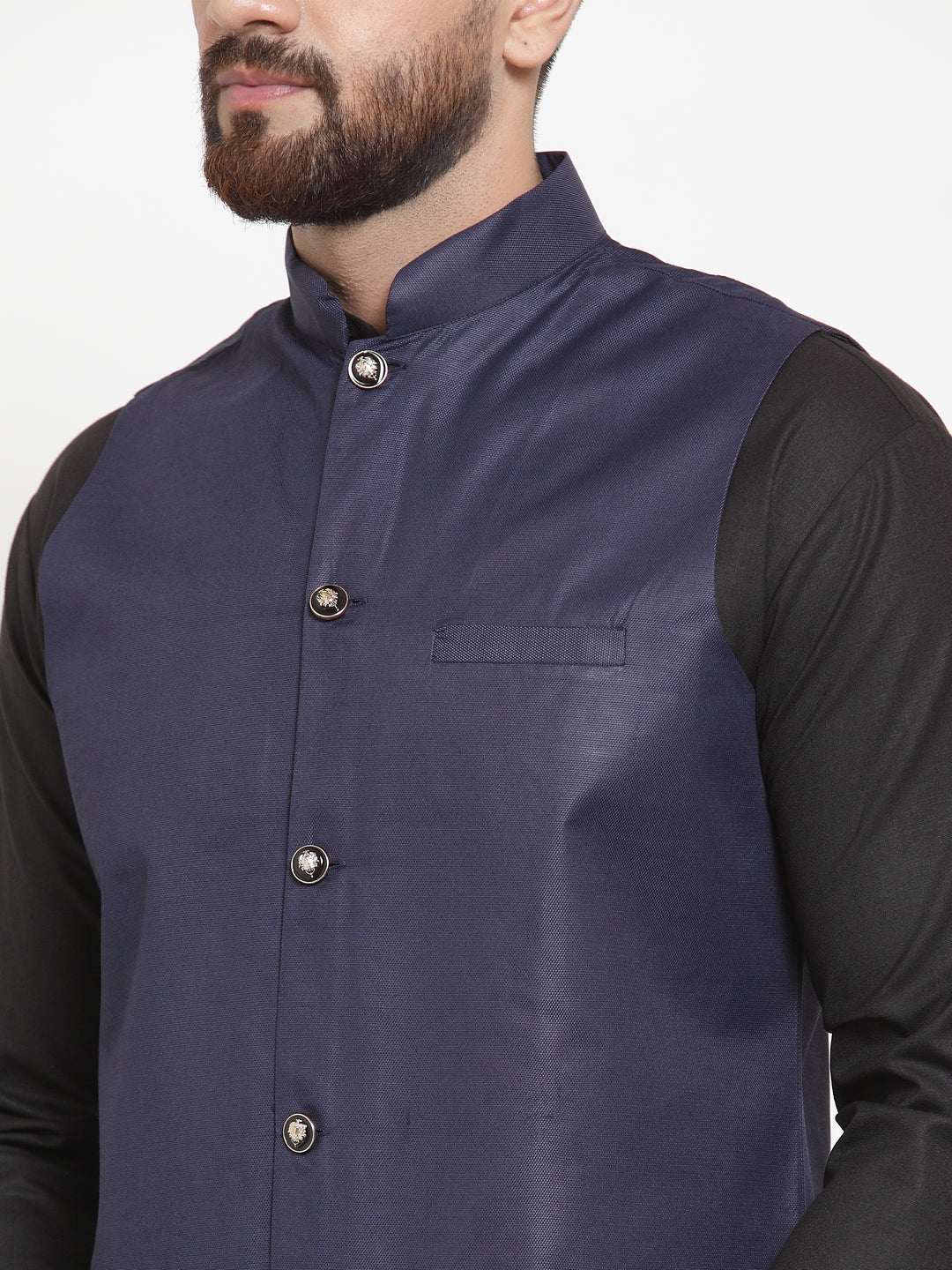Jompers Men's Solid Kurta Pajama with Solid Waistcoat (Navy)