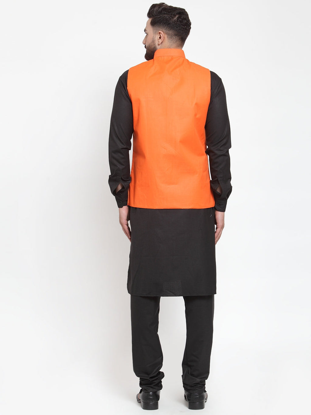 Jompers Men's Solid Kurta Pajama with Solid Waistcoat (Orange)