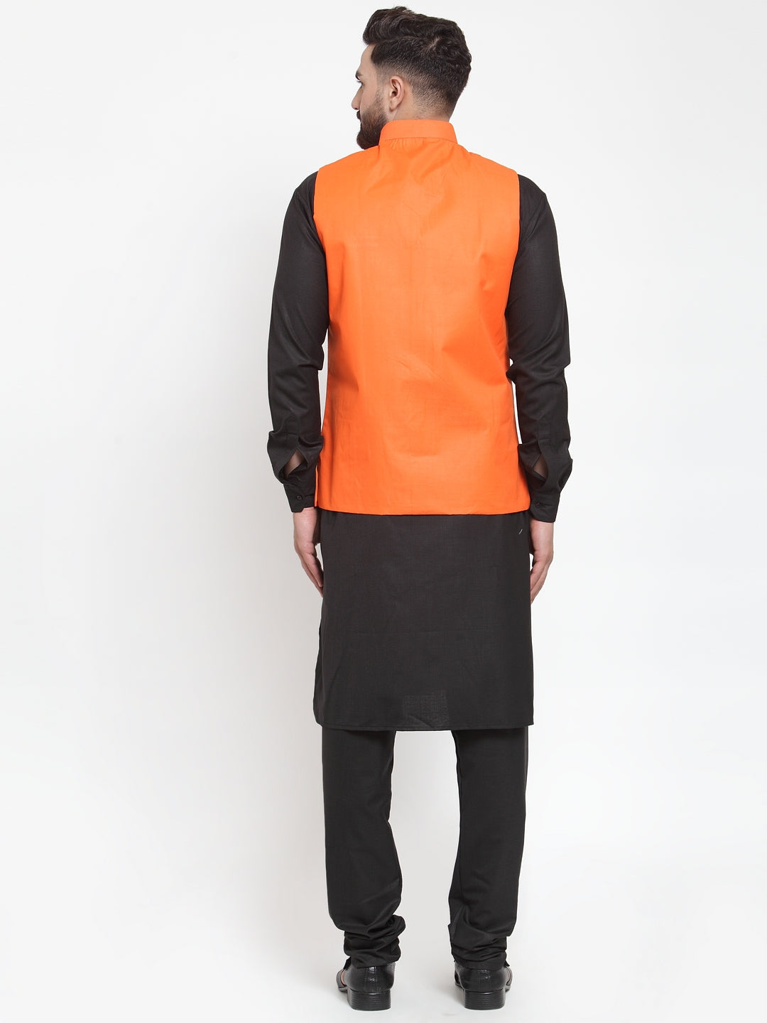 Jompers Men's Solid Kurta Pajama with Solid Waistcoat (Orange)
