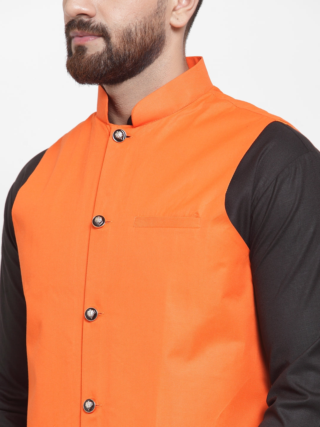 Jompers Men's Solid Kurta Pajama with Solid Waistcoat (Orange)