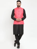 Jompers Men's Solid Kurta Pajama with Solid Waistcoat (Peach)
