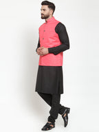 Jompers Men's Solid Kurta Pajama with Solid Waistcoat (Peach)