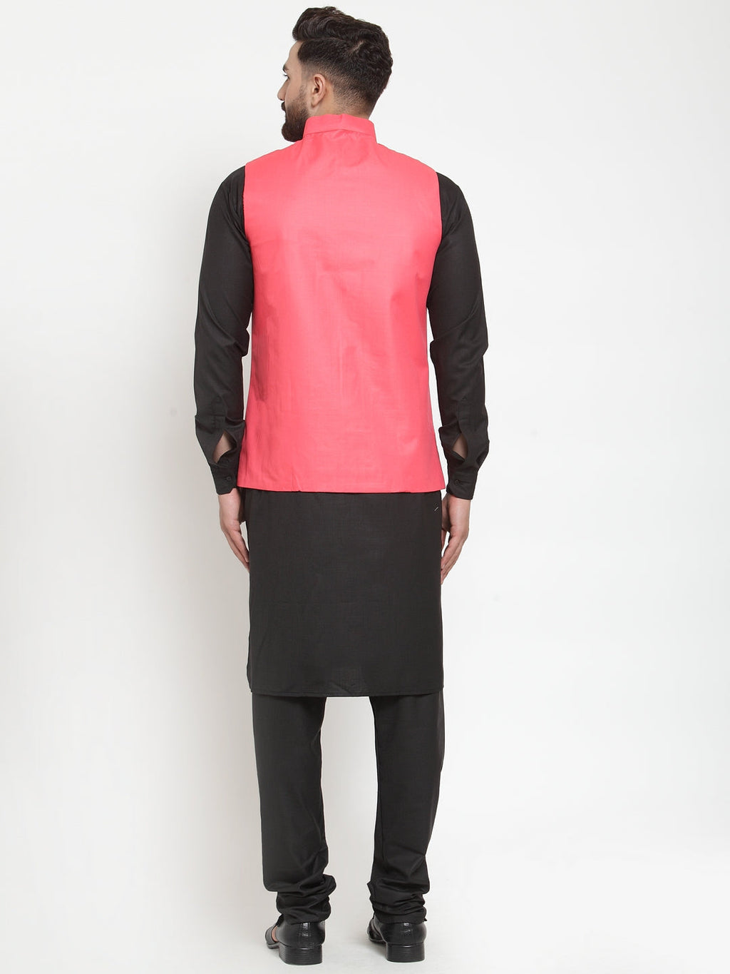 Jompers Men's Solid Kurta Pajama with Solid Waistcoat (Peach)