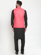 Jompers Men's Solid Kurta Pajama with Solid Waistcoat (Peach)