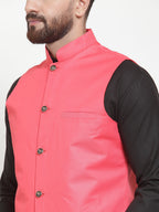 Jompers Men's Solid Kurta Pajama with Solid Waistcoat (Peach)