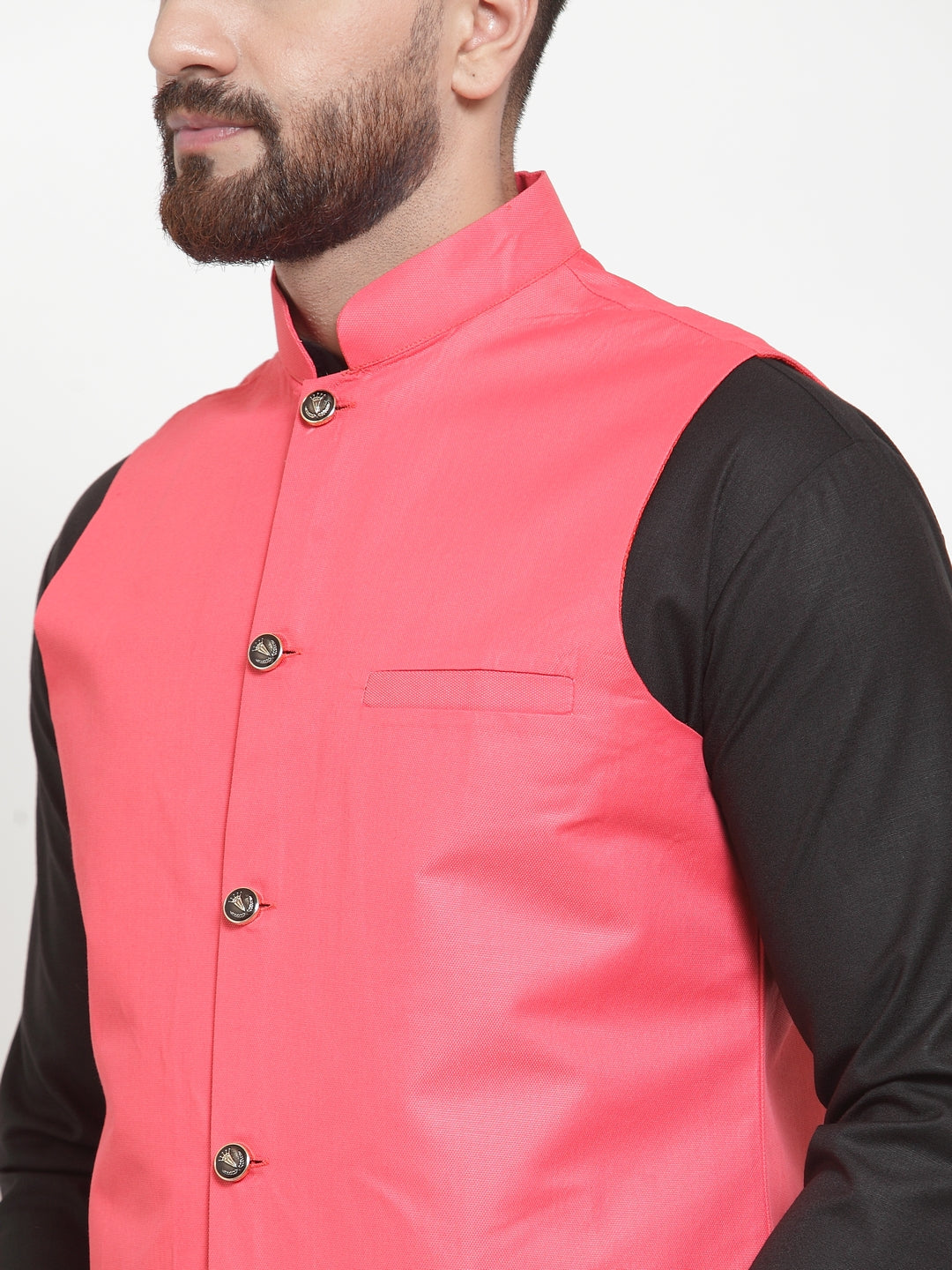 Jompers Men's Solid Kurta Pajama with Solid Waistcoat (Peach)