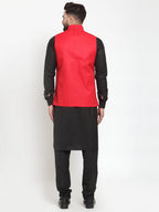 Jompers Men's Solid Kurta Pajama with Solid Waistcoat (Red)