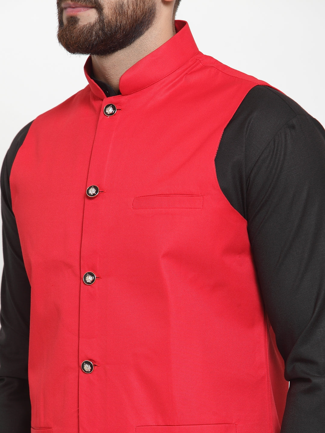 Jompers Men's Solid Kurta Pajama with Solid Waistcoat (Red)