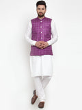 Jompers Men's Solid Kurta Pajama with Checked Waistcoat (Purple)