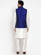 Jompers Men's Solid Dupion Kurta Pajama with Woven Jacquard Waistcoat (Royal)