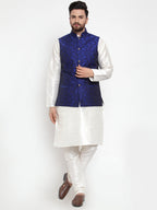 Jompers Men's Solid Dupion Kurta Pajama with Woven Jacquard Waistcoat (Royal)