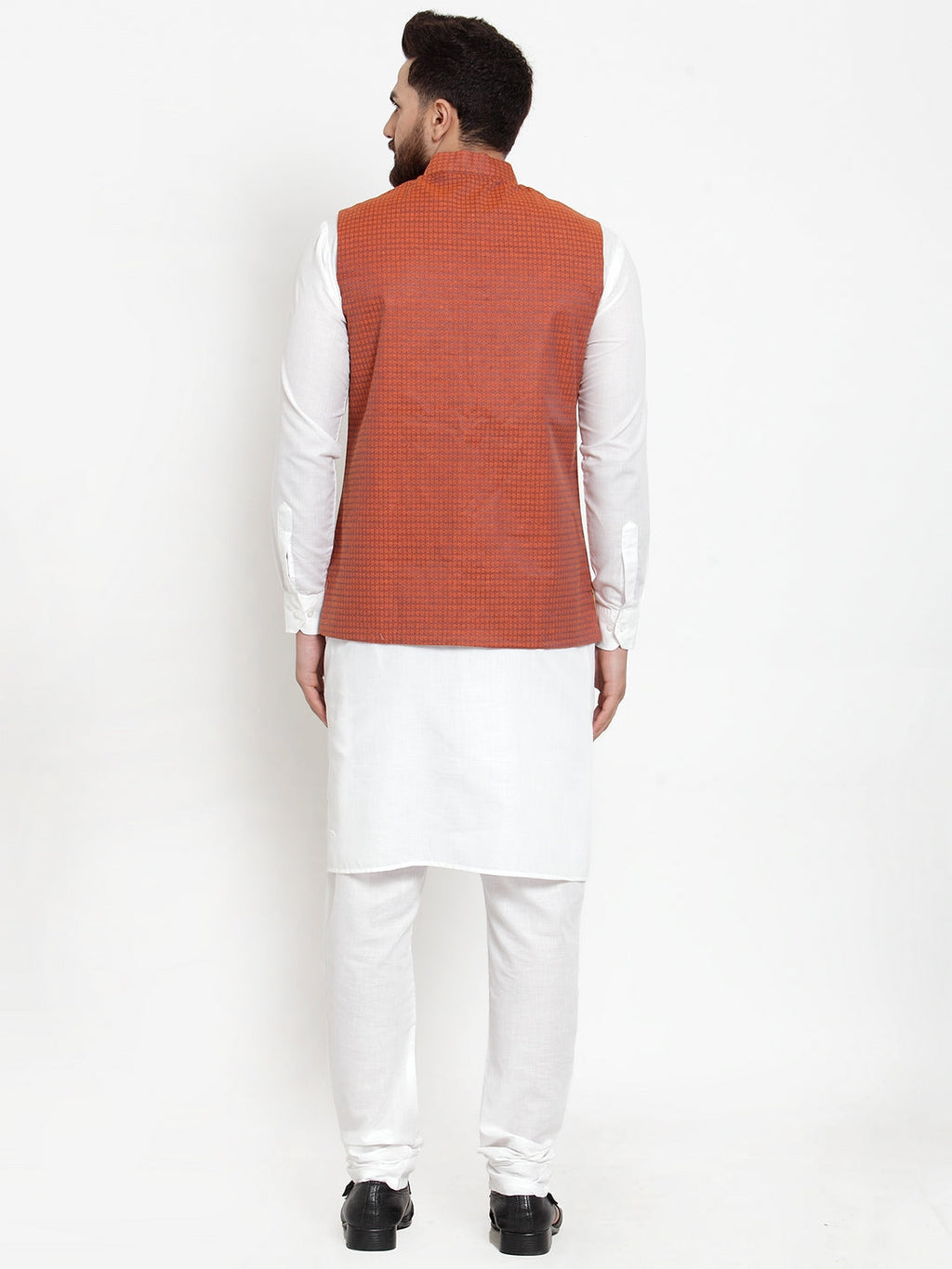 Jompers Men's Solid Cotton Kurta Pajama with Woven Jacquard Waistcoat (Red) - Distacart