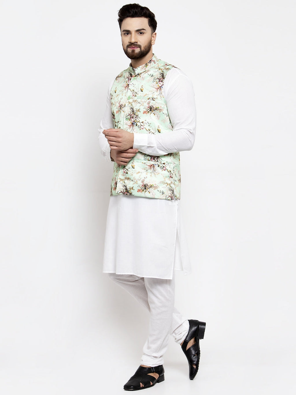 Jompers Men's Solid Cotton Kurta Pajama with Printed Waistcoat (Lime-W) - Distacart