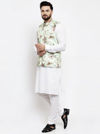 Jompers Men's Solid Cotton Kurta Pajama with Printed Waistcoat (Lime-W) - Distacart