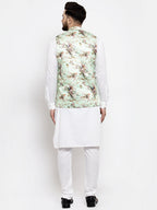 Jompers Men's Solid Cotton Kurta Pajama with Printed Waistcoat (Lime-W) - Distacart