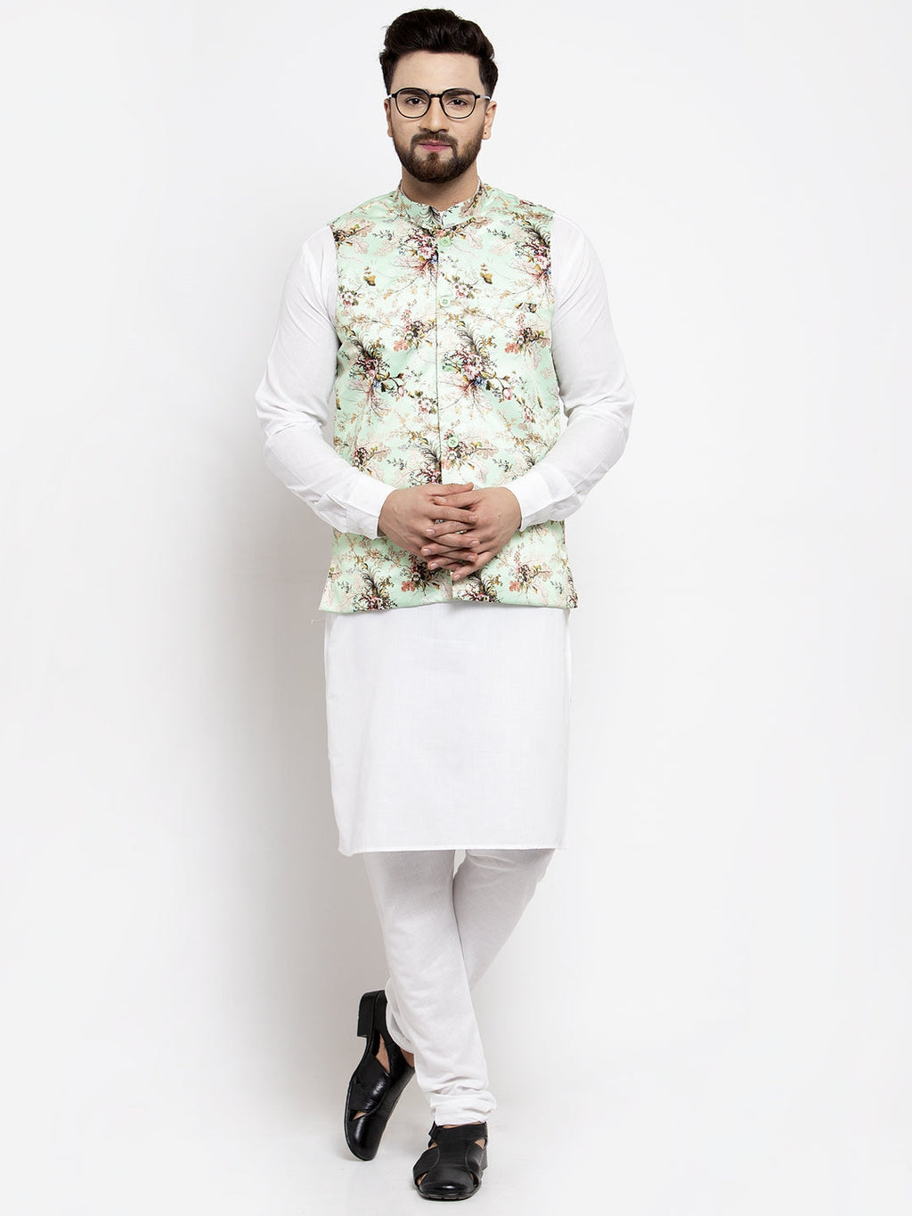 Jompers Men's Solid Cotton Kurta Pajama with Printed Waistcoat (Lime-W) - Distacart