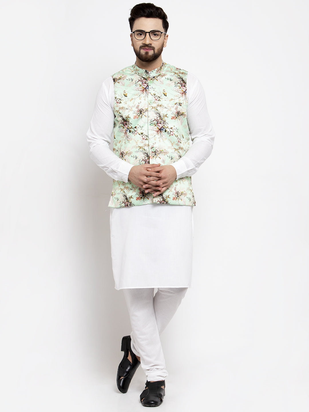 Jompers Men's Solid Cotton Kurta Pajama with Printed Waistcoat (Lime-W) - Distacart