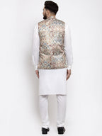 Jompers Men's Solid Cotton Kurta Pajama with Printed Waistcoat (Multi-W)