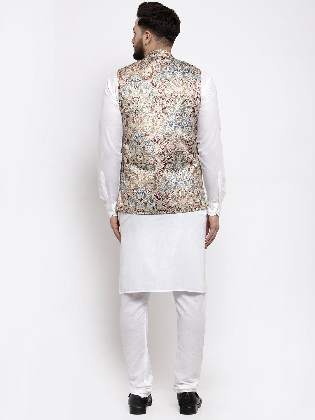 Jompers Men's Solid Cotton Kurta Pajama with Printed Waistcoat (Multi-W)