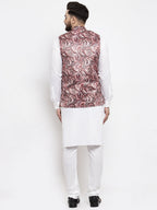 Jompers Men's Solid Cotton Kurta Pajama with Printed Waistcoat (Pink-W)