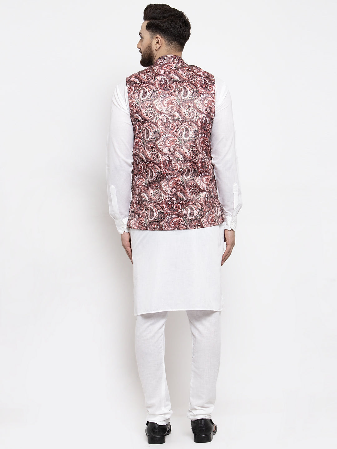 Jompers Men's Solid Cotton Kurta Pajama with Printed Waistcoat (Pink-W)