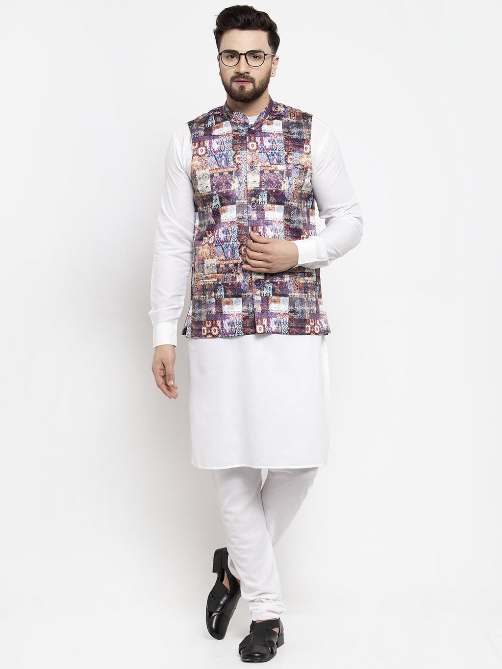 Jompers Men's Solid Cotton Kurta Pajama with Printed Waistcoat (Purple-W) - Distacart