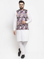 Jompers Men's Solid Cotton Kurta Pajama with Printed Waistcoat (Purple-W) - Distacart