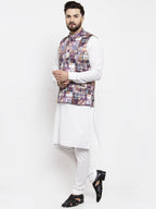 Jompers Men's Solid Cotton Kurta Pajama with Printed Waistcoat (Purple-W) - Distacart