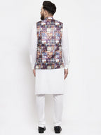 Jompers Men's Solid Cotton Kurta Pajama with Printed Waistcoat (Purple-W) - Distacart