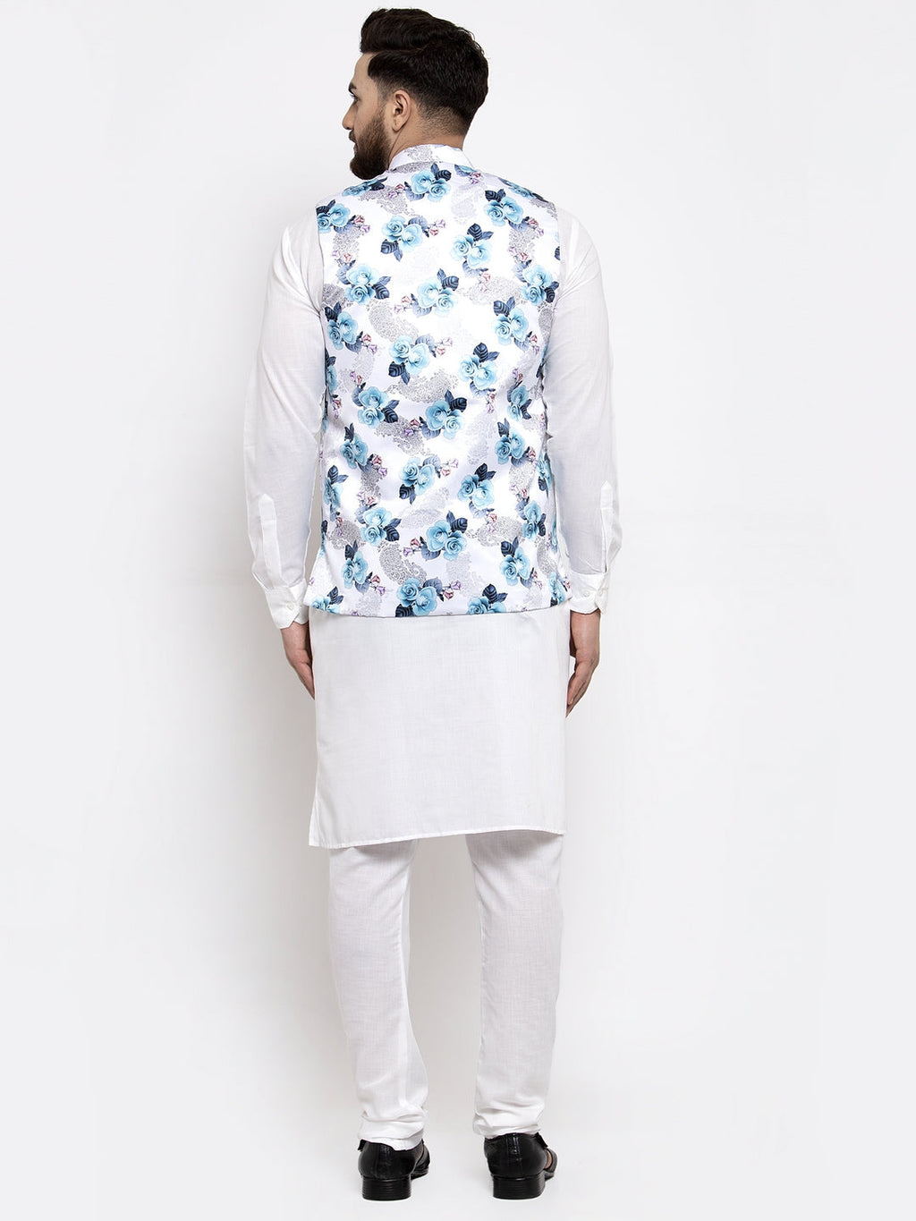 Jompers Men's Solid Cotton Kurta Pajama with Printed Waistcoat (Silver-W)