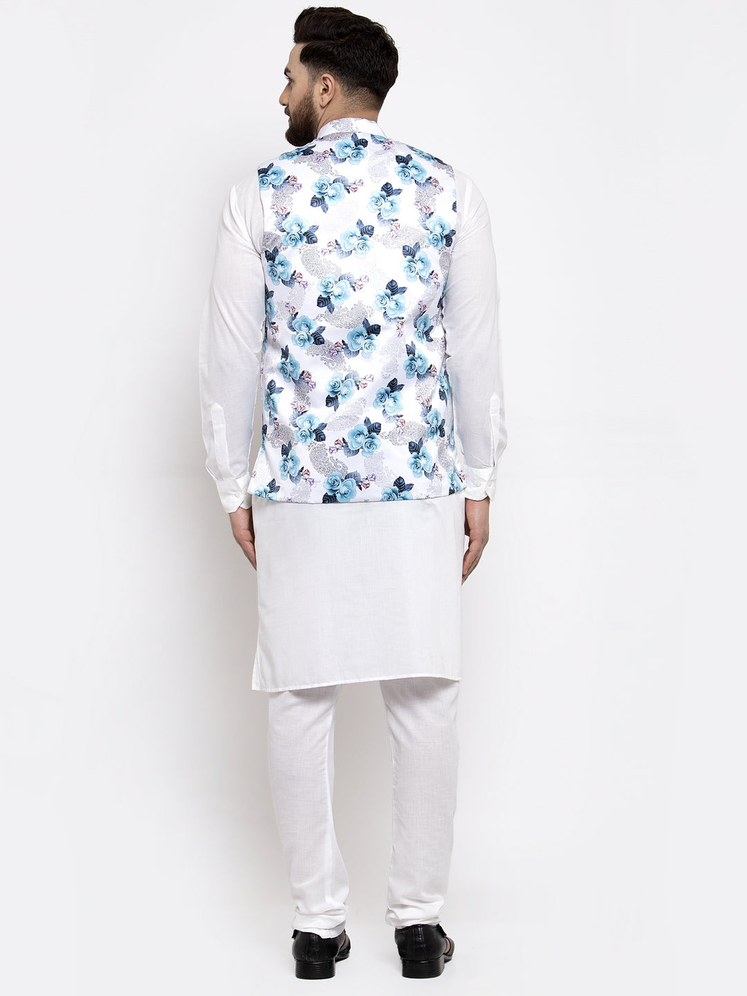 Jompers Men's Solid Cotton Kurta Pajama with Printed Waistcoat (Silver-W)