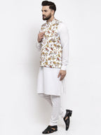 Jompers Men's Solid Cotton Kurta Pajama with Printed Waistcoat (White-W) - Distacart